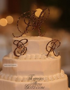 Traditional Monogram Cake Topper  Font: Brittany (EMR)  Colors: Burgundy, Light Colorado Topaz, Smoked Topaz, Copper