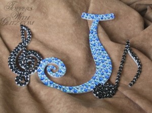 Music Monogram Cake Topper  Font: Paisley  Colors: Sapphire, Aqua, Lt Sapphire (J), Jet (music notes)