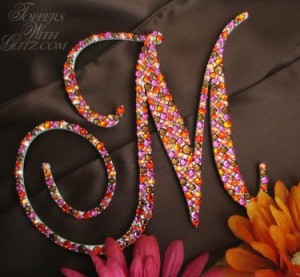 Single Letter Monogram Font: Francesca (M) Colors: Fuchsia, Hyacinth AB, Fire Opal, Smoked Topaz