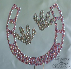 Custom Cake Topper Colors: Lt Rose, Lt Rose AB (horse shoe) Silver Shade, Crystal AB (paws)