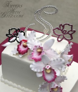 Custom Cake Topper  S: Lee (Crystal, White Opal heart), Orchid (L:Jet, R:Fuchsia)