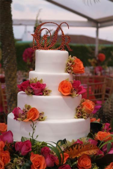 Monogram wedding cake topper using crystal colors Ruby and Sun