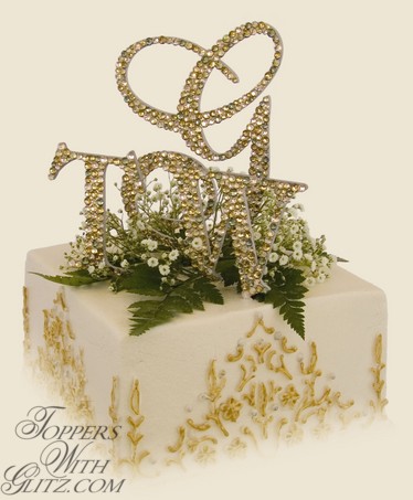 Crystal monogram wedding cake toppers