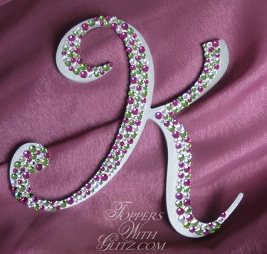 Monogram cake topper using Crystal, Fuschia and Peridot