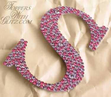 Mongram cake topper using Fuchsia and Tanzanite Swarovski crystals