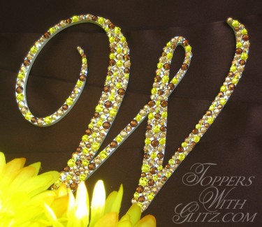 Single letter cake topper using Citrine, Light Topaz, Light Topaz AB and Smoked Topaz