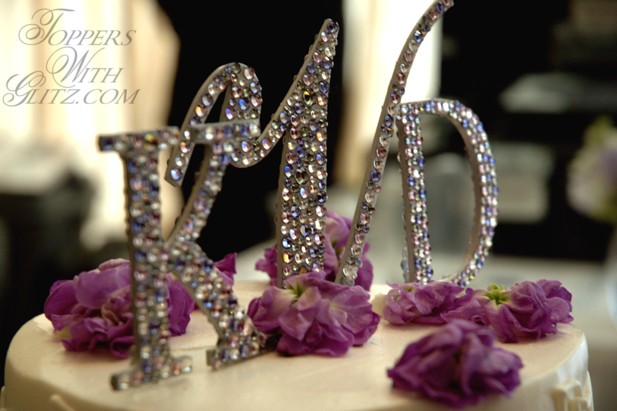 Monogram Cake Topper using crystal colors Black Diamond, Light Amethyst and Tanzanite