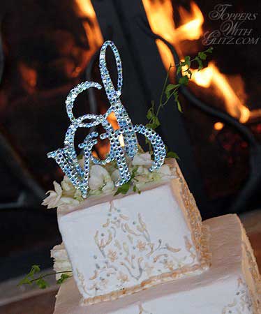 Crystal Monogram Cake Topper using Aqua, Light Sapphire and Chrysolite