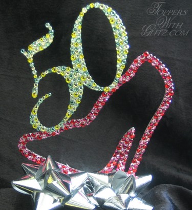 Custom anniversary cake topper shaped like high heel shoe