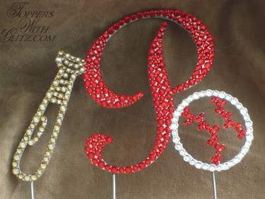 Custom crystal cake topper shaped like baseball bat and ball