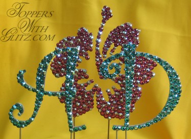 Custom crystal cake topper shaped like hibiscus flower