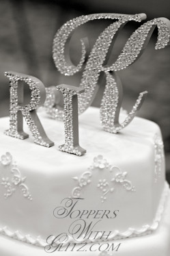 Three letter crystal cake topper